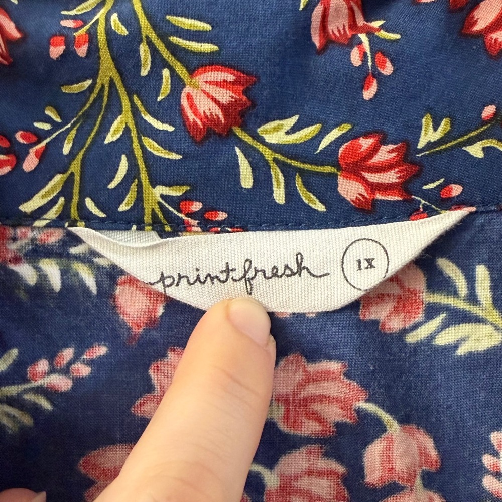Printfresh Pajama Top Navy Blue Cotton Short Sleeve Plus Size 1X - Picture 3 of 5